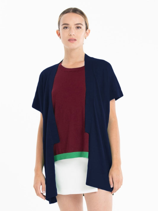 Gilet à manches courtes ultrafin cachemire et laine bleu marine femme - KELLY 5-0