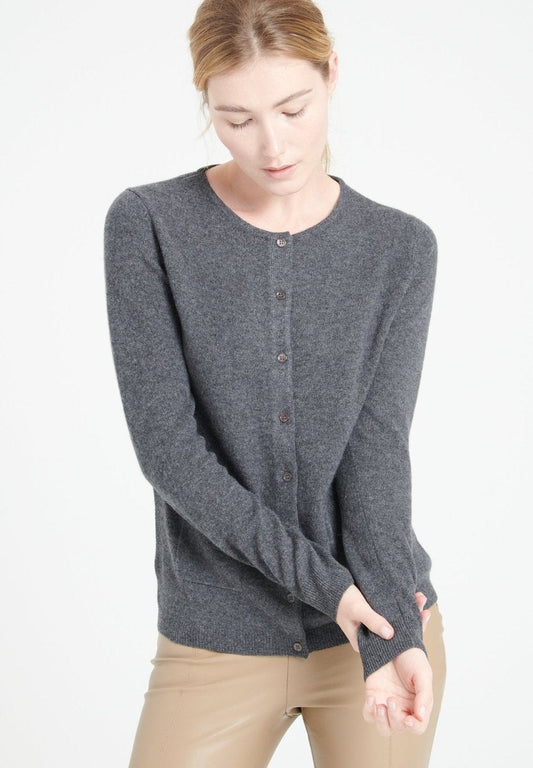 Cardigan col rond cachemire gris anthracite femme - LILLY 4A-0