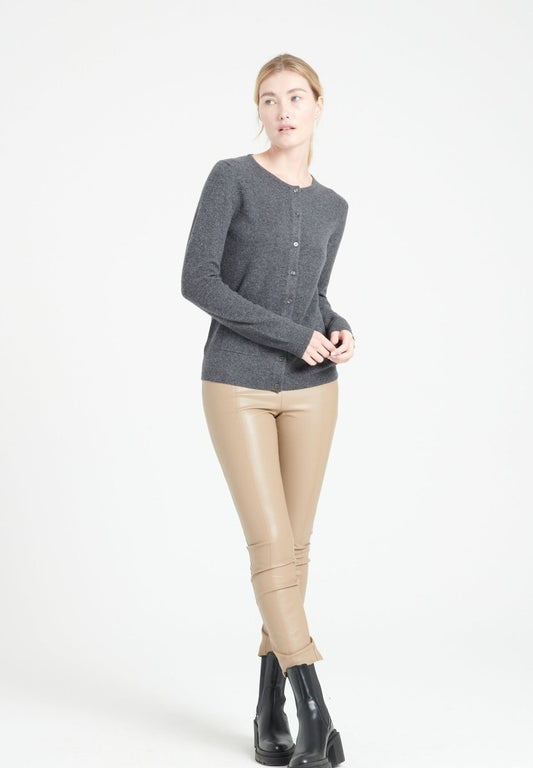 Cardigan col rond cachemire gris anthracite femme - LILLY 4A-1